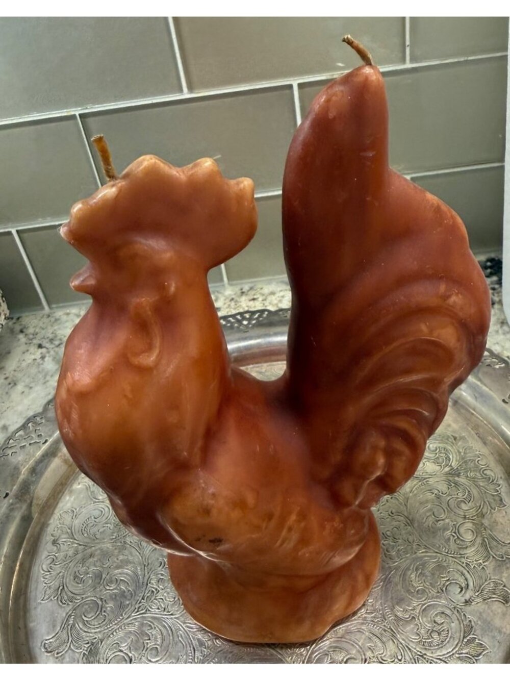 2 VTG Candelier Handcrafted Figural Wax Rooster Candle Rustic Farmhouse Cottage - Picture 2 of 16